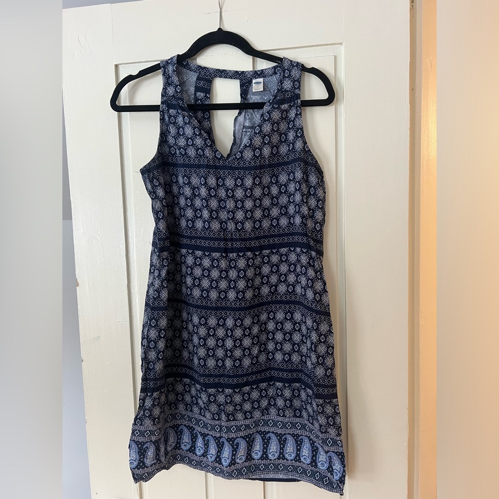 Blue Patterned Sleeveless Dress